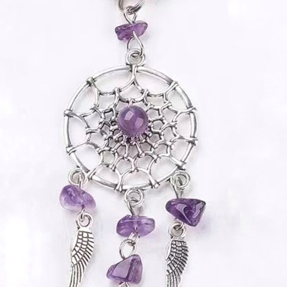 Dream Catcher Native American Keychain Silver Amethyst Purple - Picture 6 of 11